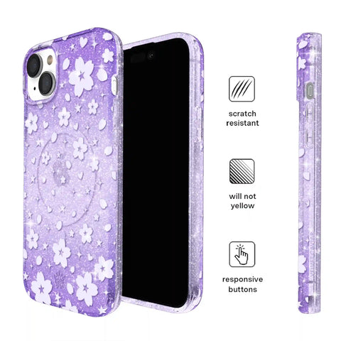 Lavender Cherry Blossom Glitter iPhone Case