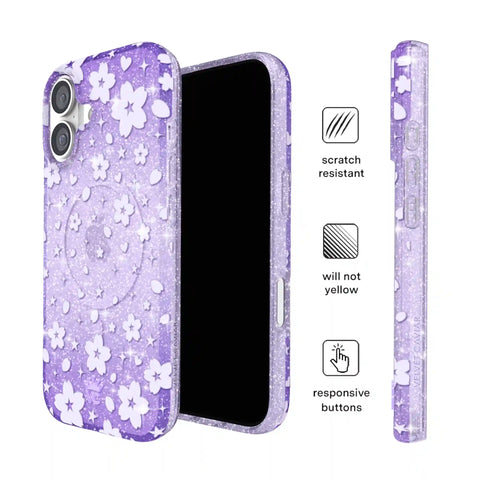 Lavender Cherry Blossom Glitter iPhone Case