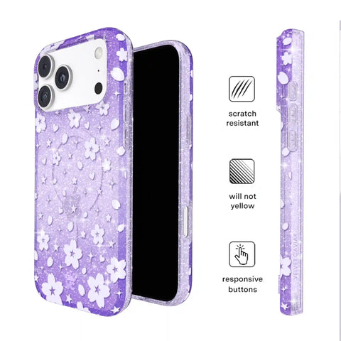 Lavender Cherry Blossom Glitter iPhone Case