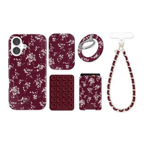 French Burgundy Floral iPhone Bundle Set