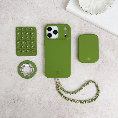 Metallic Green Leather Chain Phone Charm