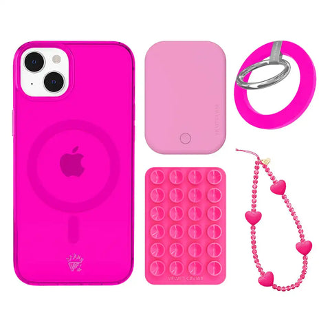 Neon Pink Clear iPhone Bundle Set - Grip