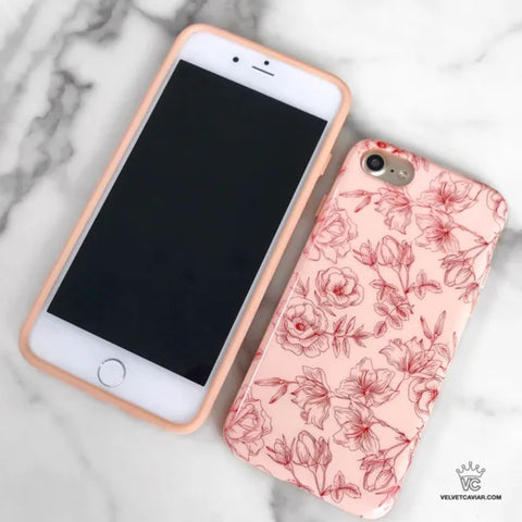 Nude Red Chrome Floral iPhone Case